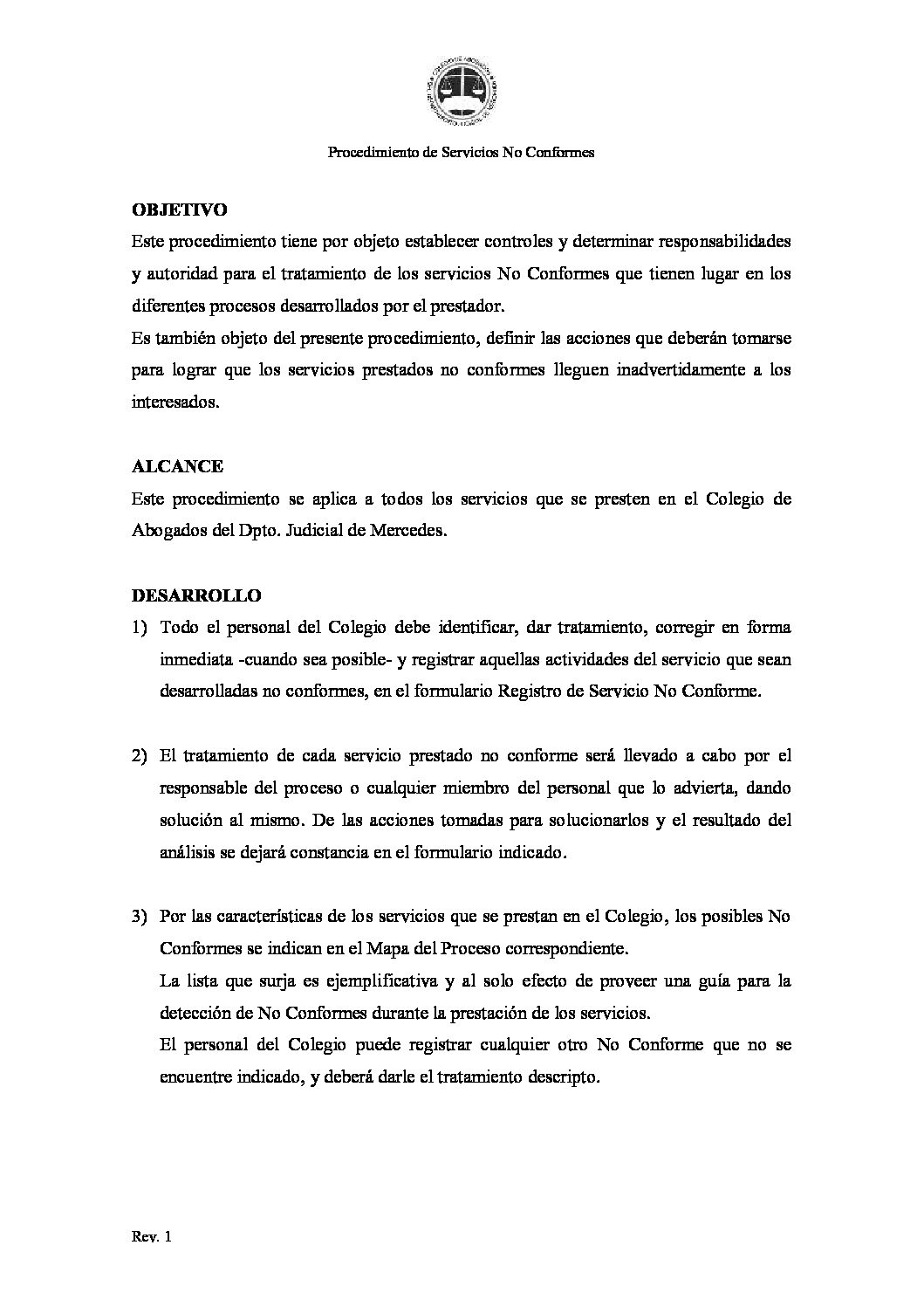 ISO9001-SNC- Documento del Procedimiento - REV 1